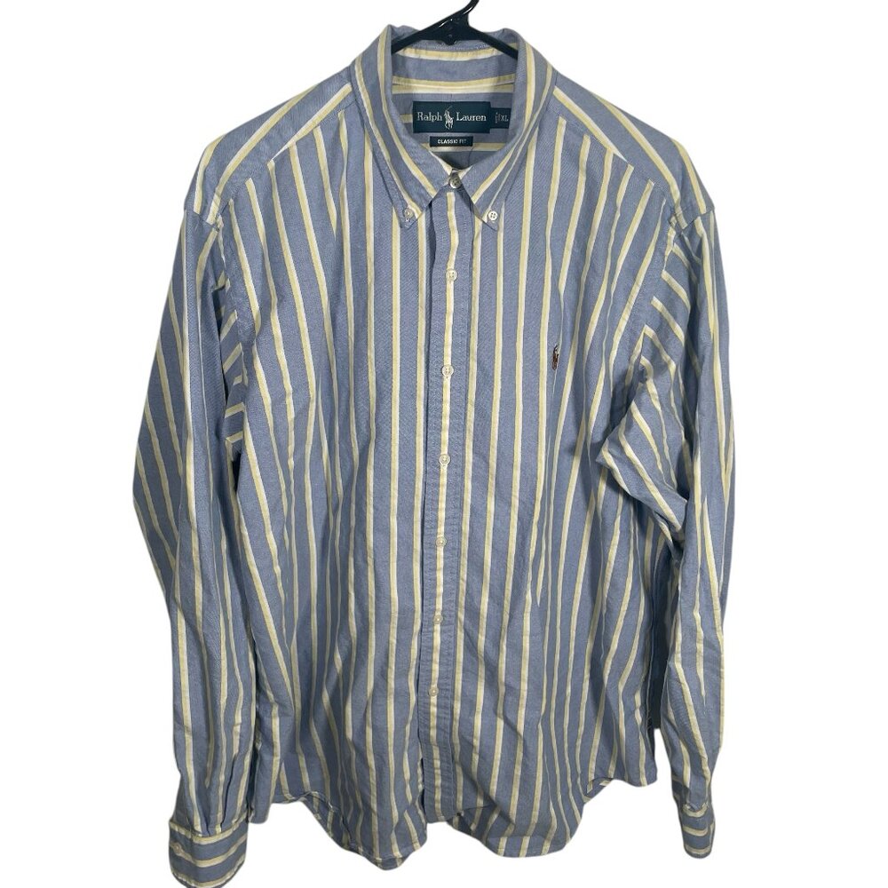Ralph Lauren Classic Fit Shirt Mens Size XL Vertical Stripe Button Down Blue